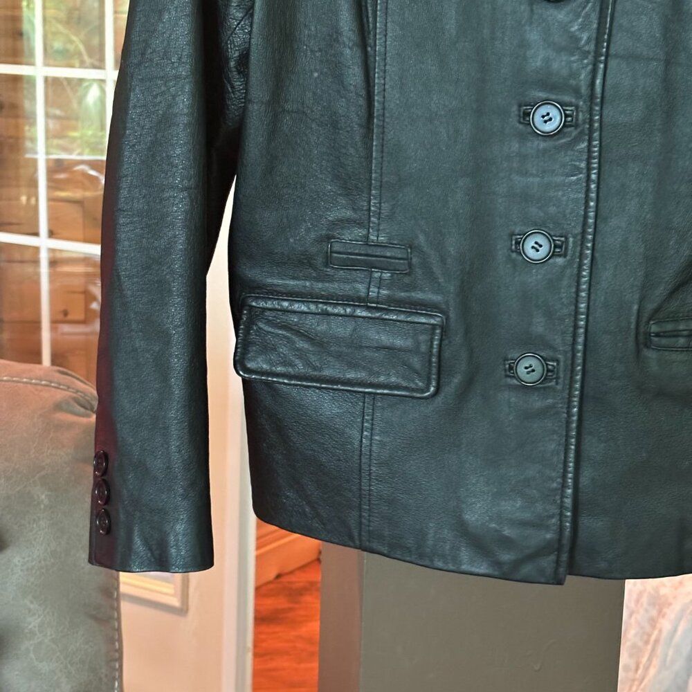 Leather Jacket Women L Size 12 Black Button Down Warm Pristine Biker Moto 50’s - Picture 5 of 13